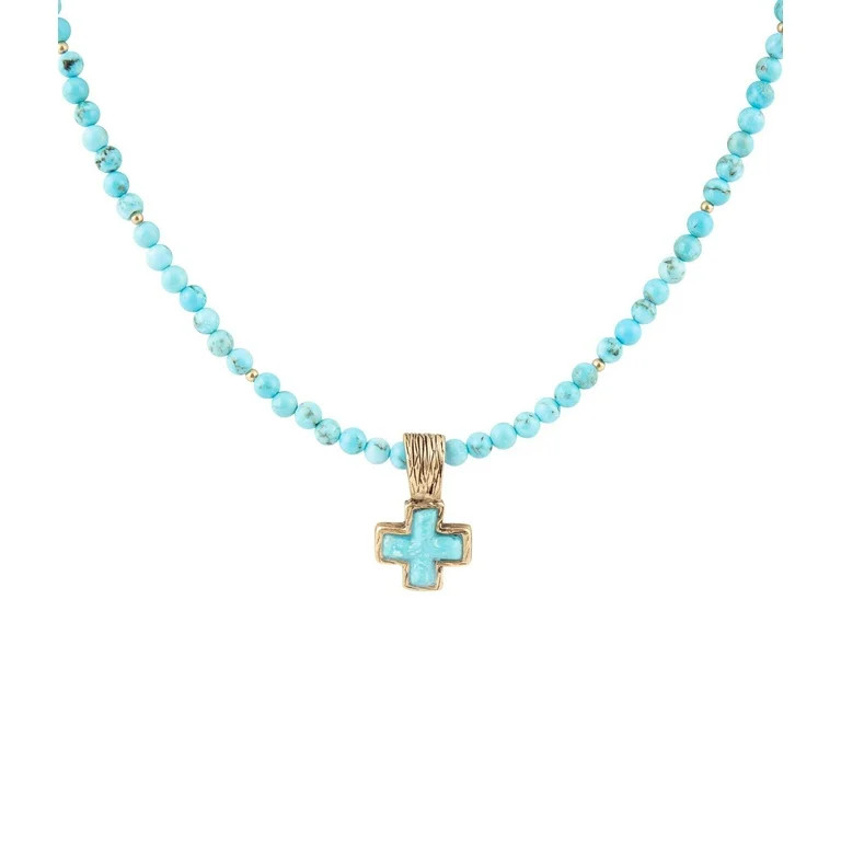 Blue Turquoise Cross Golden Pendant Necklace | Walmart (US)