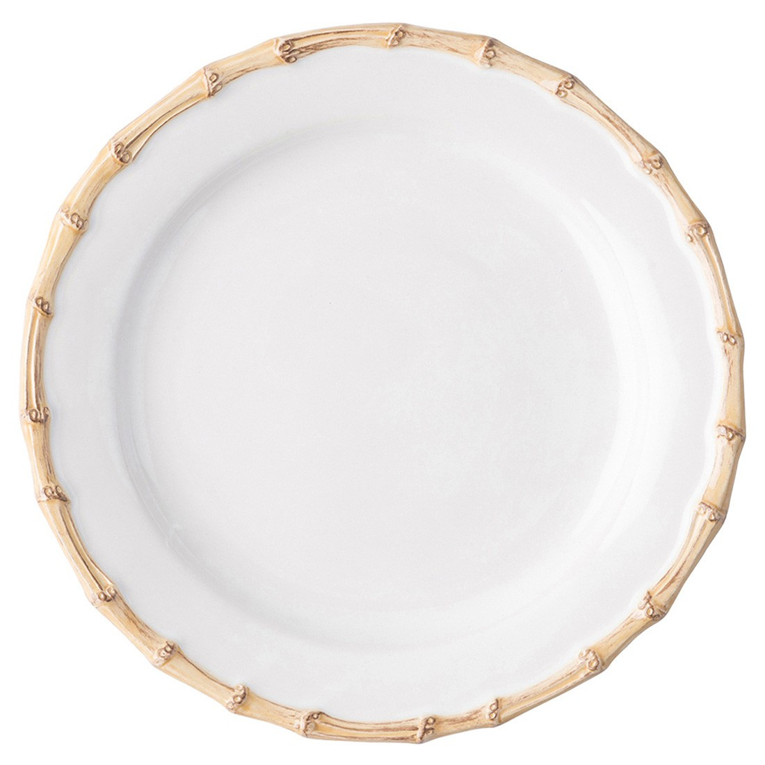 Juliska Natural Bamboo Rim White Ceramic Dinner Plate | Kathy Kuo Home