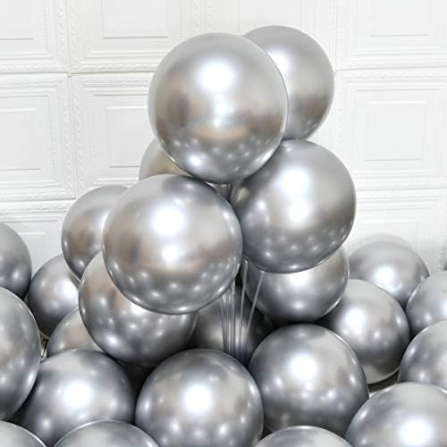 Silver Balloons Party Balloons 12inch 50pcs 3.2g Latex Metallic Balloons Chrome Balloons Birthday... | Amazon (US)