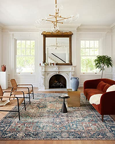 Loloi Margot Collection MAT-02 Terracotta/Lagoon 7'-6" x 9'-6" Area Rug feat. CloudPile, No-Shed Easy Clean Large Patterned Area Rug for Living Room, Bedroom, Dining Area | Amazon (US)