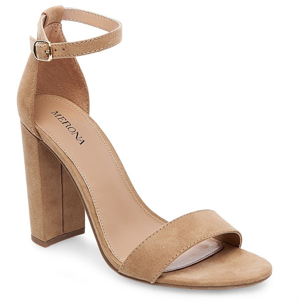 Women's Lulu Wide Width High Block Heel Sandal Pumps with Ankle Straps - Merona Taupe (Brown) 5, Size: 5 Wide | Target