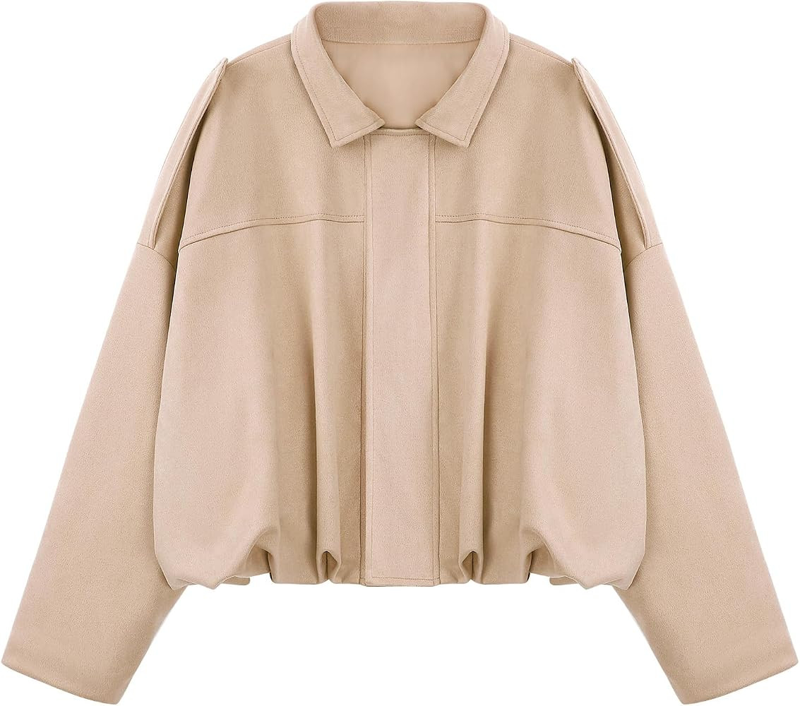 WERFORU Women's Faux Suede Bomber Jacket Casual Pilot Coat Oversized Spring Fall Batwing Long Sle... | Amazon (UK)