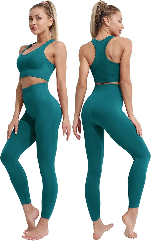 Seamless Workout Sets for Women 2 Piece Padded Sports Bra with High Waisted Yoga Leggings Exercis... | Amazon (US)