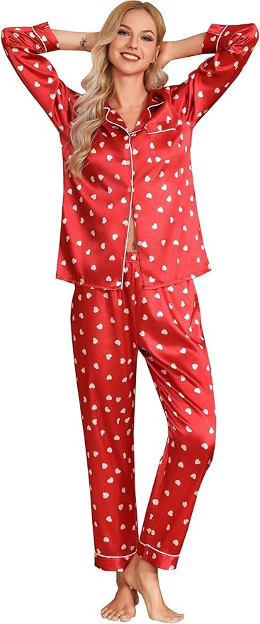 Leikar Silk Pajamas Long Sleeve Pajama Sets For Women Soft Button Down Pajamas Pj Set | Amazon (US)