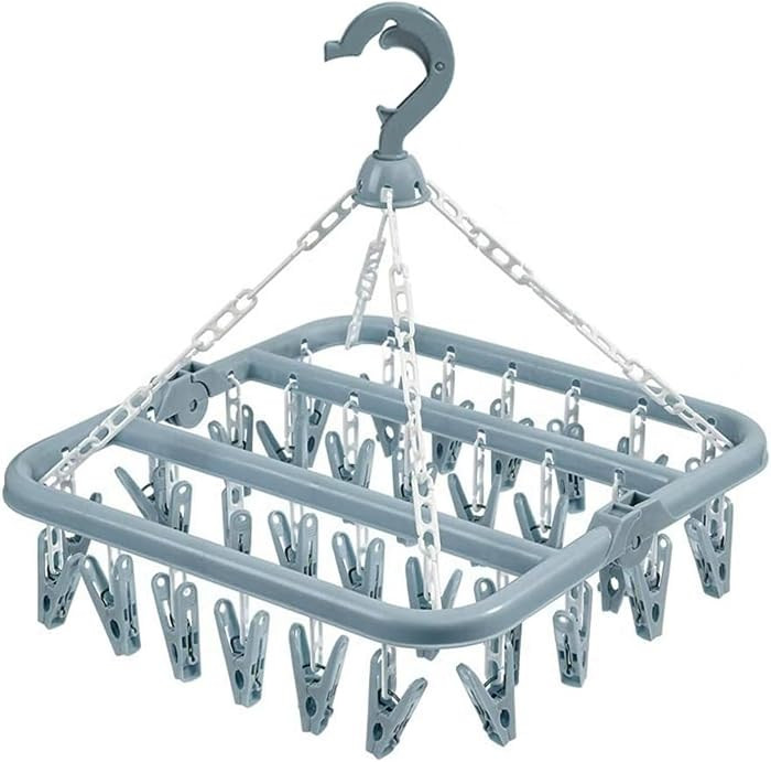 Clothes Drying Hanger with 32 Clips and Drip Foldable Hanging Rack (Light Blue) | Amazon (US)