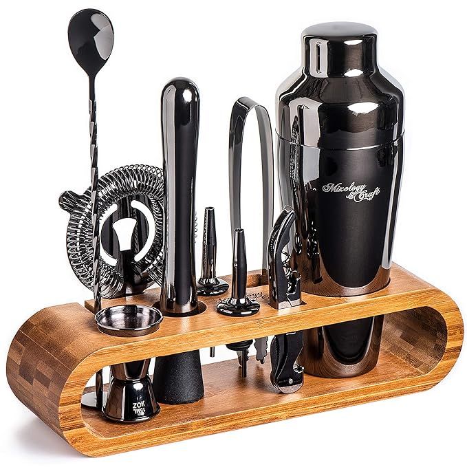 Mixology Bartender Kit: 10-Piece Black Bar Set Cocktail Shaker Set with Stylish Bamboo Stand | Pe... | Amazon (US)