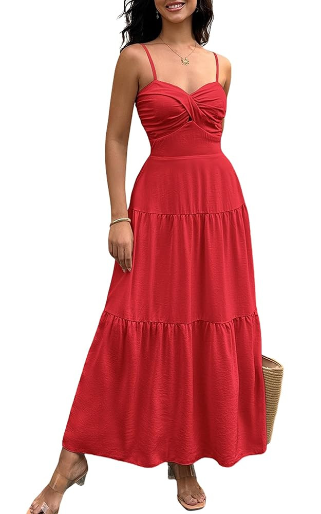 ECOWISH Women's Summer Strapless Maxi Dress 2025 Off Shoulder Hollow Out Smocked A Line Tube Tier... | Amazon (US)