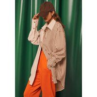 Tall Brown Contrast Gingham Oversized Shirt | Missguided (US & CA)