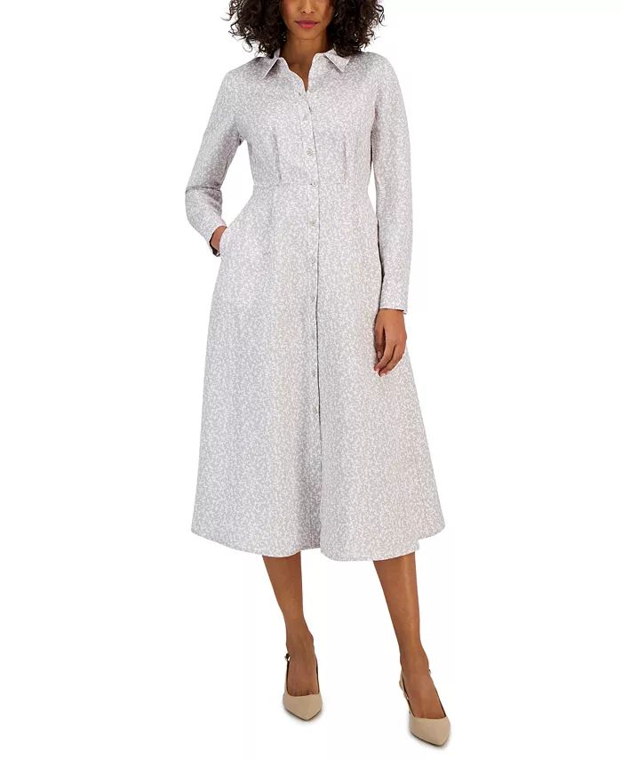 Women's Long Sleeve Printed Linen Shirtdress, Created for Macy's | Macys (US)
