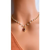 Pearl Heart Necklace, Red Wedding Green Gift For Her, Mom, Christmas | Etsy (US)