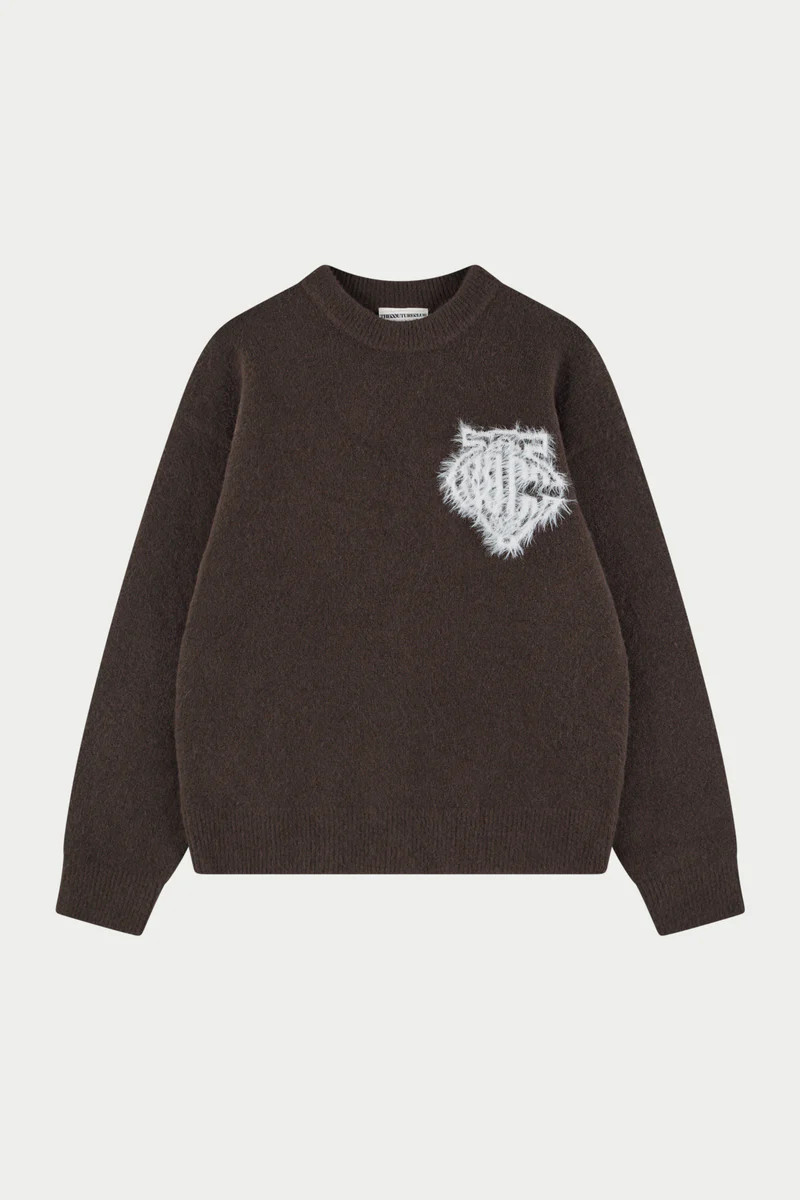 MONOGRAM FLUFFY KNIT CREW - BROWN | The Couture Club