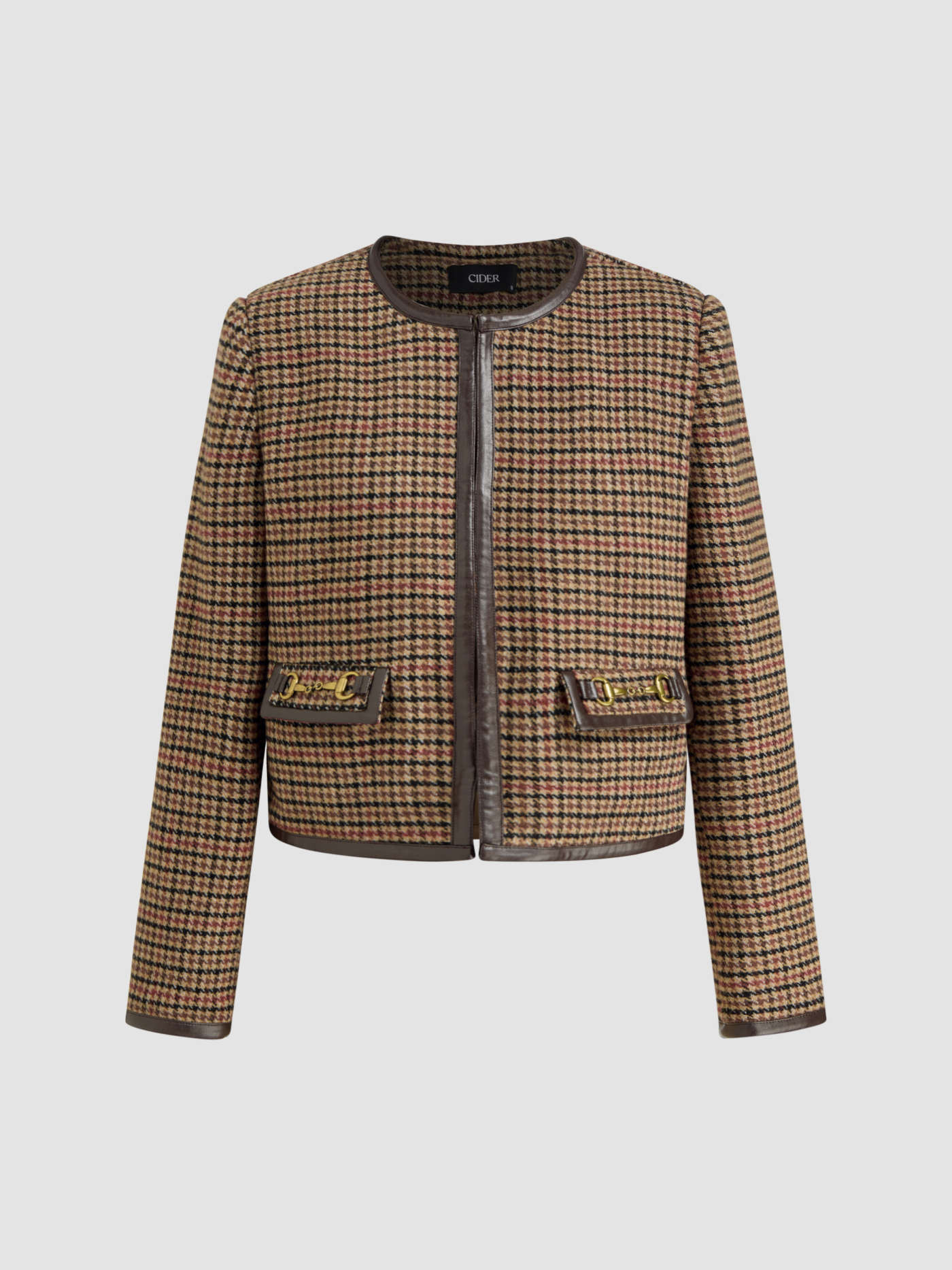 Wool-like fabrics Wool-look Round Neckline Houndstooth Jacket For Work | Cider