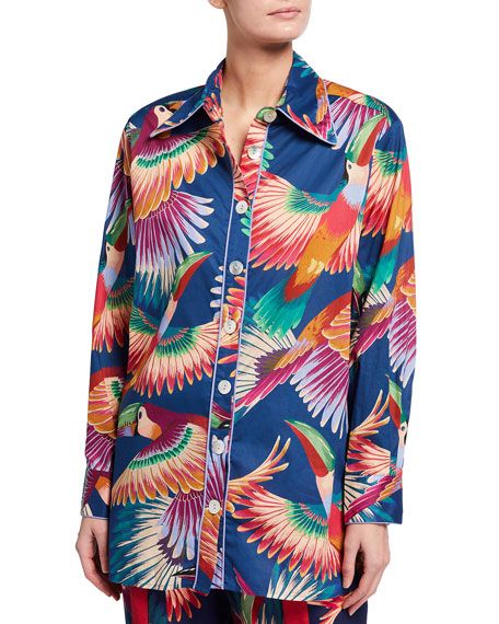 Colorful Toucans Pajama Shirt | Neiman Marcus