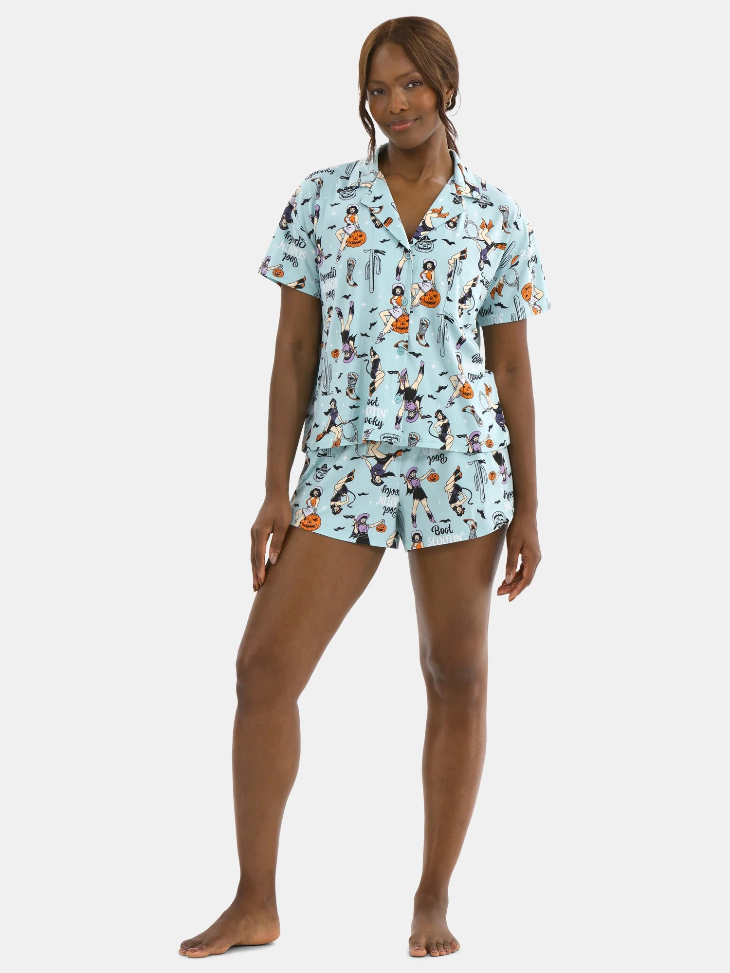 Halloween Women’s Printed Notched Top and Shorts Pajama Set from Way to Celebrate, 2-Piece, Siz... | Walmart (US)