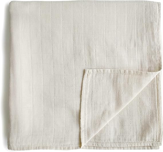 mushie Muslin Baby Swaddle Blanket | 100% Organic Cotton (Fog) | Amazon (US)