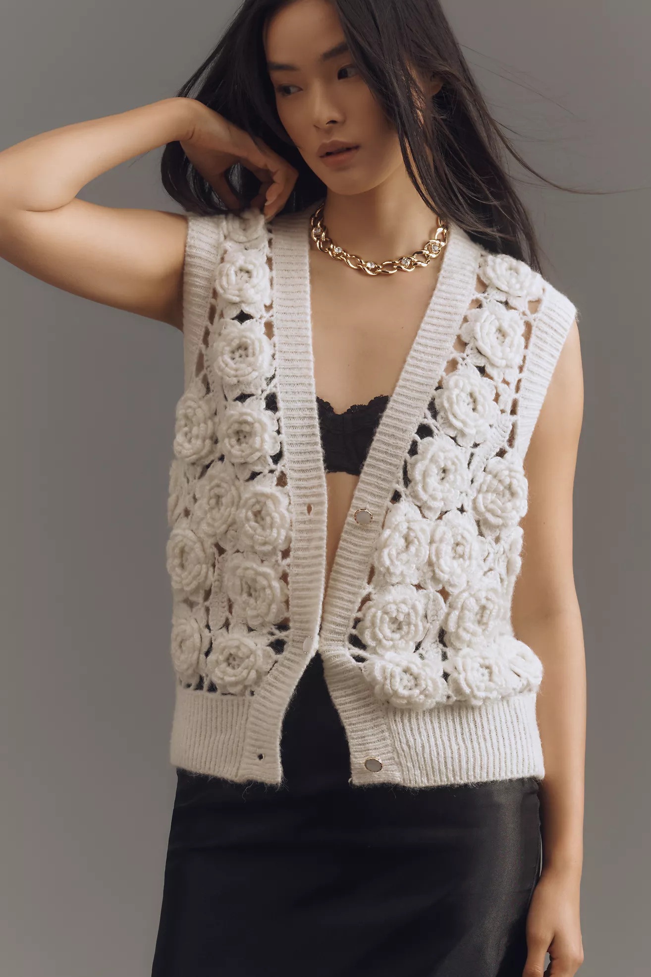 Maeve Rosette Knit Vest | Anthropologie (US)