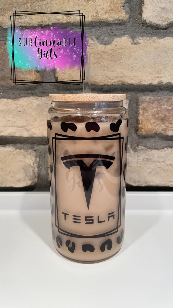 Personalized Tesla/tesla Diva 16oz Leopard Print Iced - Etsy | Etsy (US)