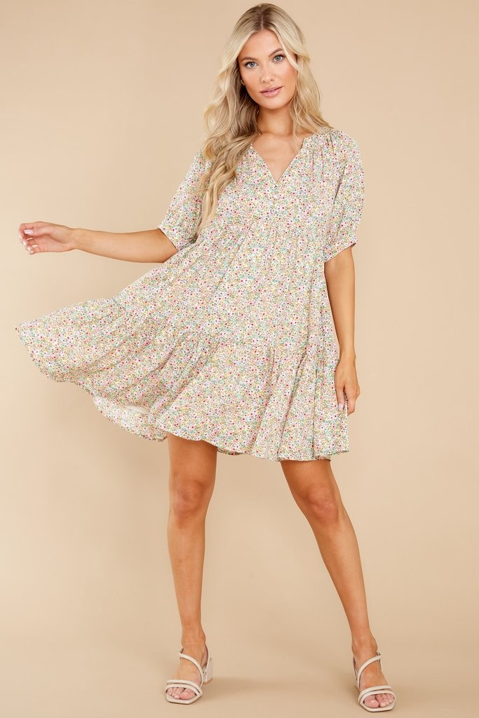 Field Of Wildflowers Ivory Floral Print Dress | Red Dress 