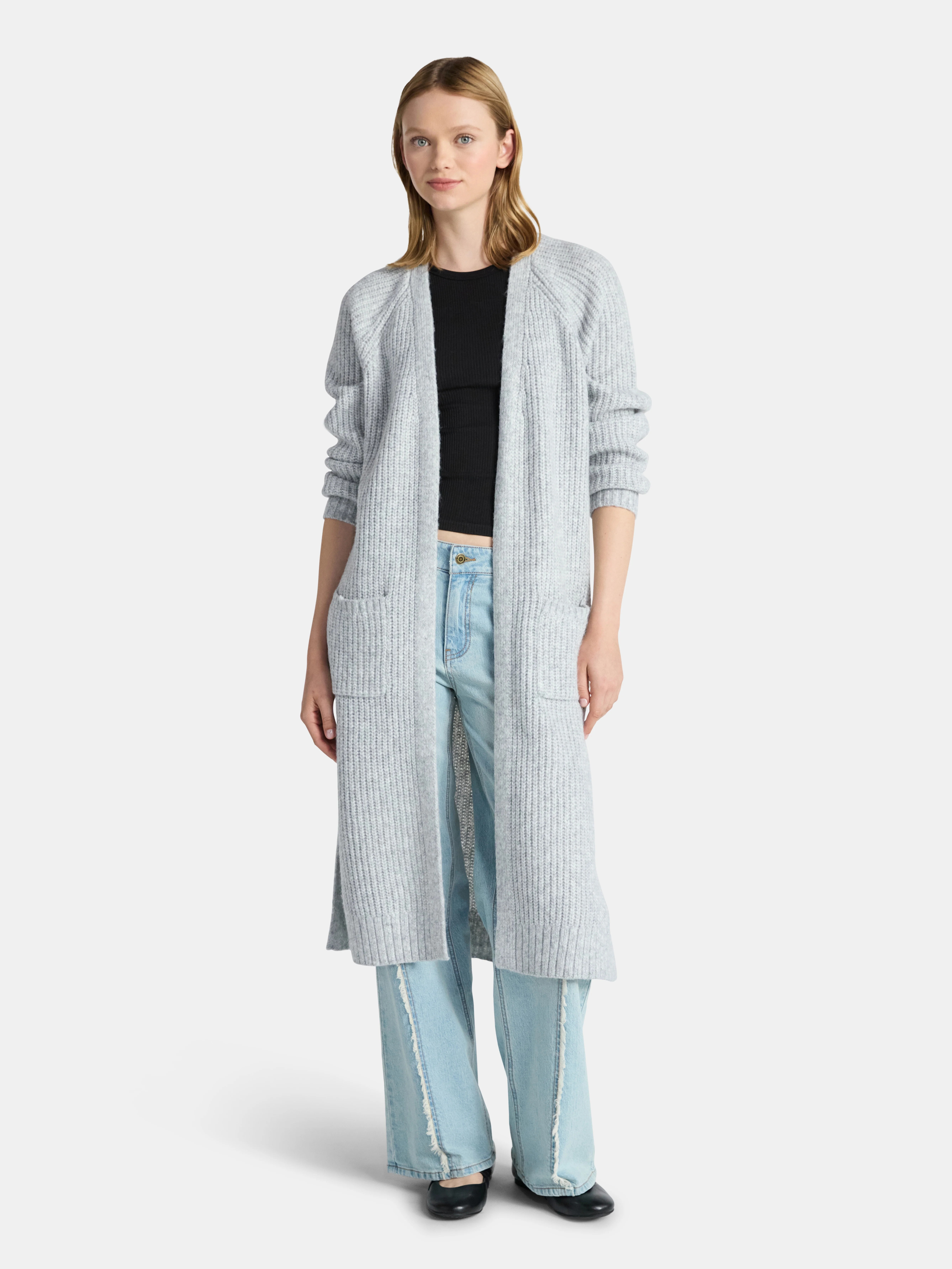 No Boundaries Ribbed Open Front Duster, Women’s | Walmart (US)