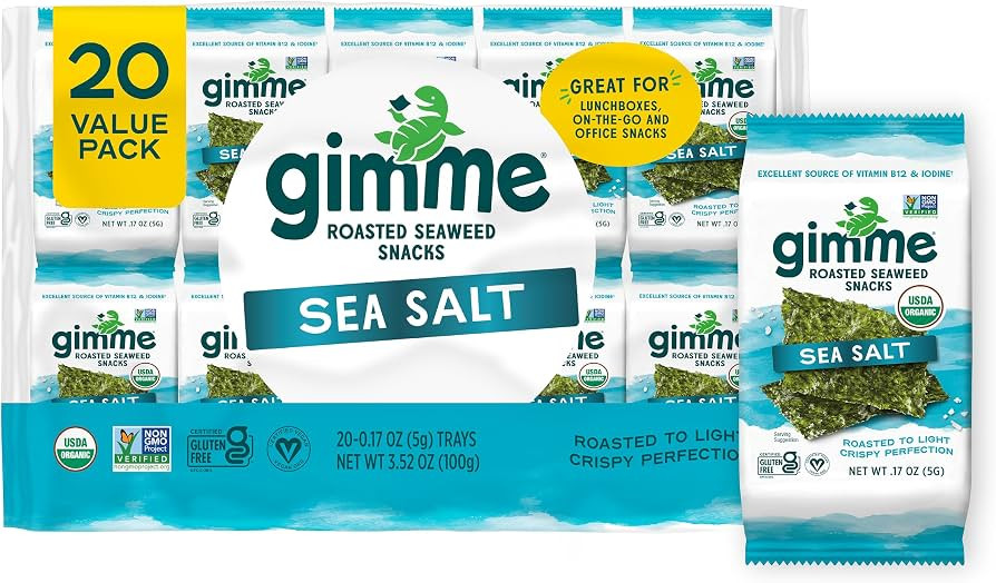 Gimme 20 CT Sea Salt Organic Roasted Seaweed Snacks, 5g, 0.17oz | Amazon (US)