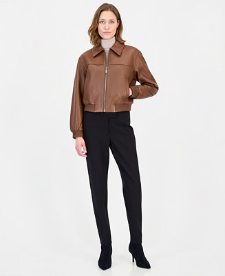 MICHAEL Women's Leather Zip-Up Bomber Jacket | Macy's