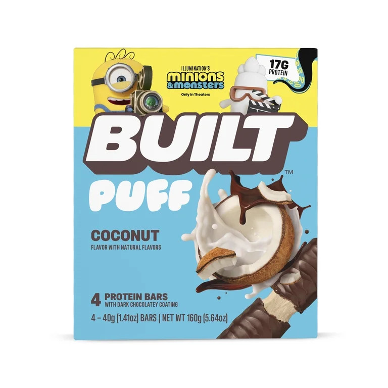 BUILT Puff Protein Bar, Coconut, 17g Protein, Collagen, 140 Calories, 4 Count Box, 1.41 oz Bars | Walmart (US)