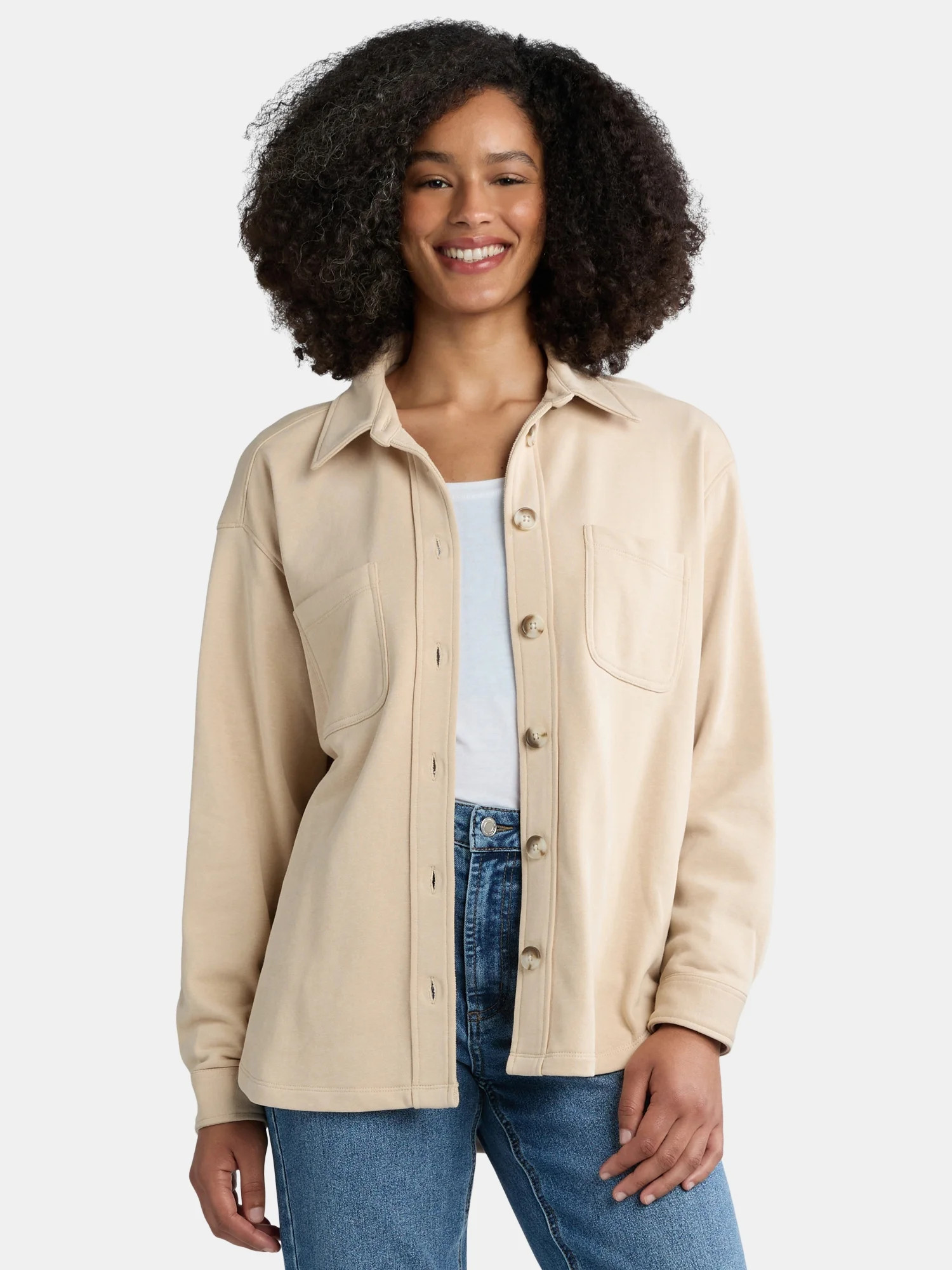 Time and Tru Women’s Knit Shacket with Long Sleeves, Sizes XS-XXXL | Walmart (US)