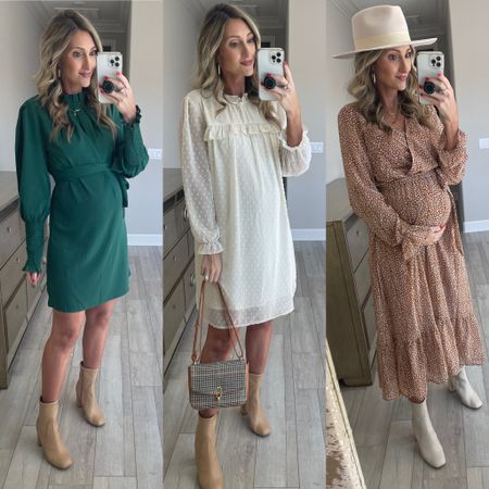 Amazon fall dresses. Bump friendly. Size M in first 2 and small in last. Family photos. Date night. Church dress. Maxi dress. Pregnant style. Booties on sale 

Follow my shop @steph.slater.style on the @shop.LTK app to shop this post and get my exclusive app-only content!

#liketkit #LTKunder50 #LTKstyletip #LTKSeasonal
@shop.ltk
https://liketk.it/3QfYm

#LTKunder50 #LTKSeasonal #LTKbump