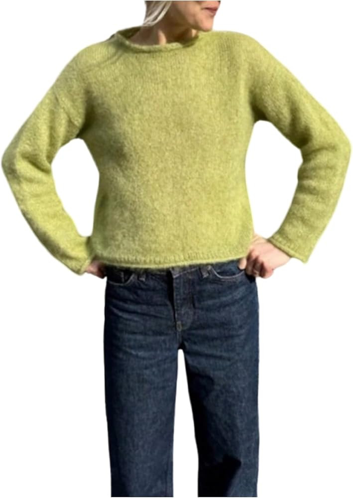 MakeMeChic Women's Crew Neck Sweater Furry Long Sleeve Knitted Going Out Pullovers | Amazon (US)