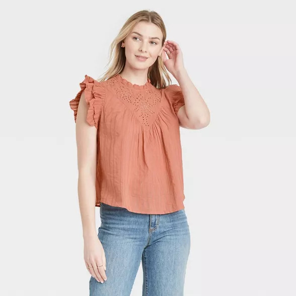 Women's Ruffle Sleeveless Eyelet Blouse - Universal Thread™ | Target