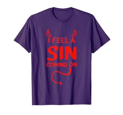 I Feel A Sin Coming On Halloween Devil Horns and Tail Lover T-Shirt | Amazon (US)