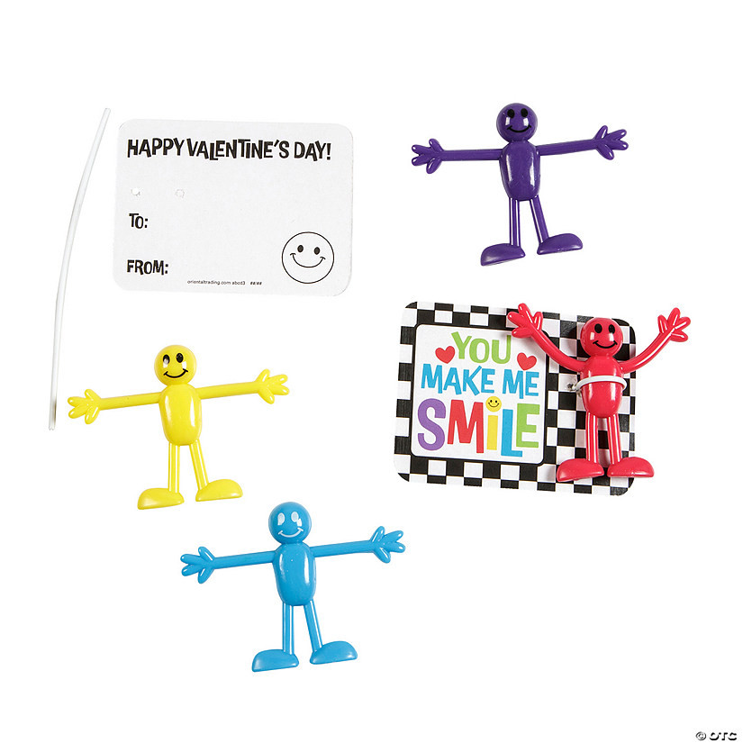 Bulk Smile Face Bendables Valentine Exchanges with You Make Me Smile Card for 48 | Oriental Trading Company