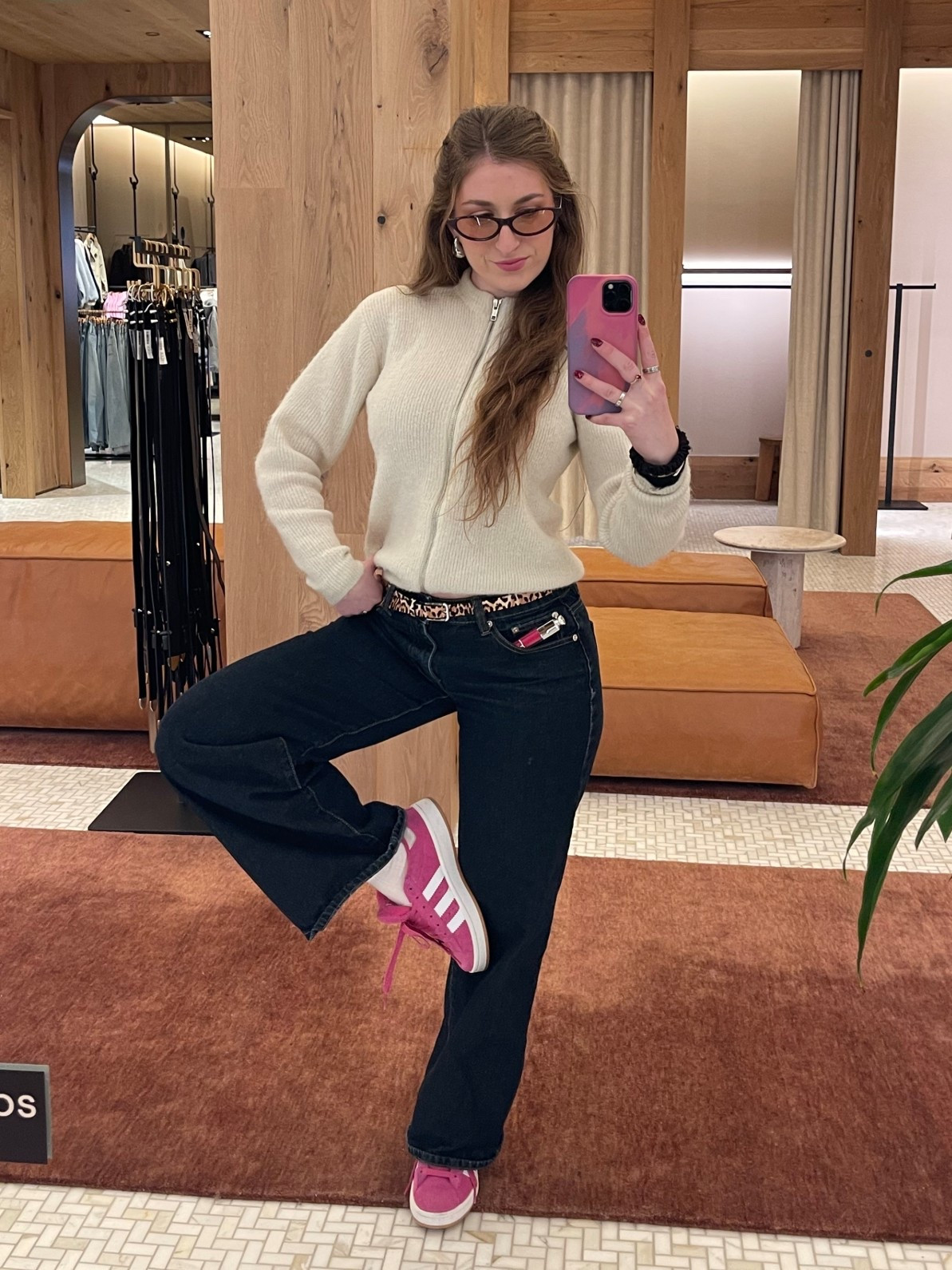 aritzia everyday casual work outfit fall winter sweater with jeans fun zebra belt adidas campus shoes glasses amsterdam copenhagen outfit inspiration comfy 

#LTKootd #LTKWorkwear #LTKgrwm