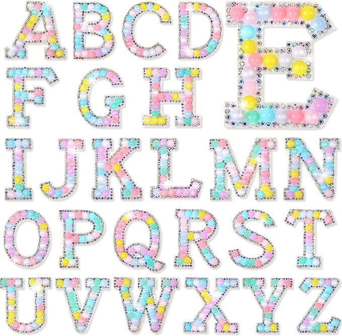 Amazon.com: Chuangdi Iron on Letter A Z Pearl Rhinestone English Letter Patches Pearls Rhinestone... | Amazon (US)