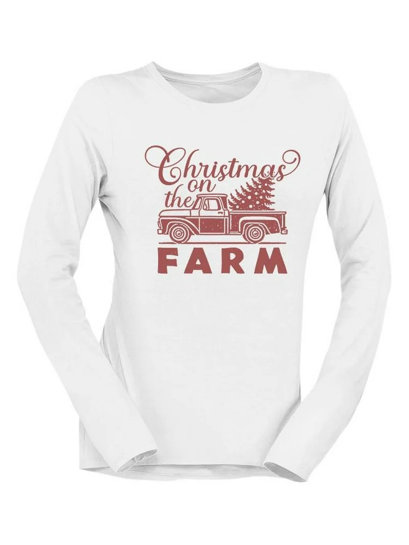 Vintage Farm Holiday Christmas Women's Long Sleeve | Walmart (US)