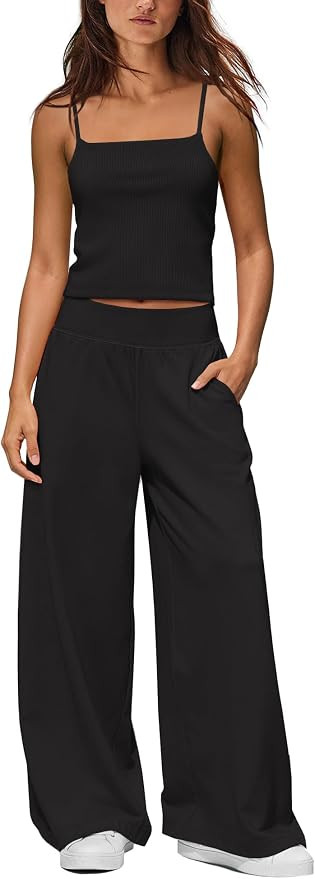 Panadila Womens 2 Piece Sets Summer Travel Lounge Set Spaghetti Strap Tank Top with Built in Bra ... | Amazon (US)
