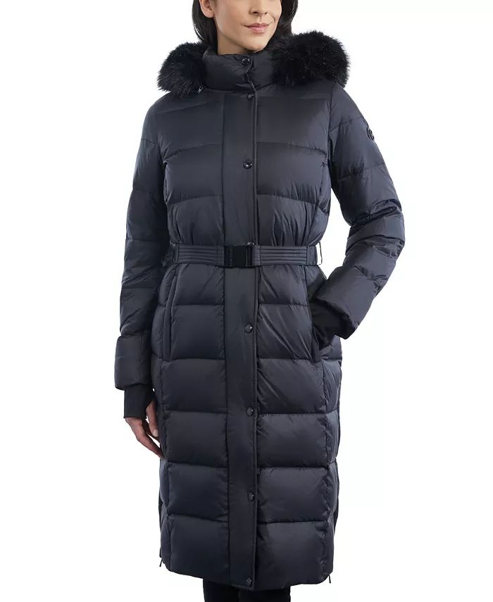 Michael Kors Women's Belted Faux-Fur-Trim Hooded Maxi Puffer Coat & Reviews - Coats & Jackets - W... | Macys (US)