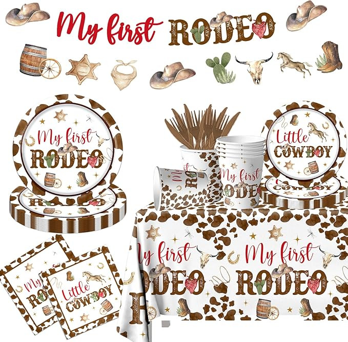 First Rodeo Birthday Decorations Boy,Western Cowboy Party Tableware Plate,Napkins,Tablecloth 1st ... | Amazon (US)