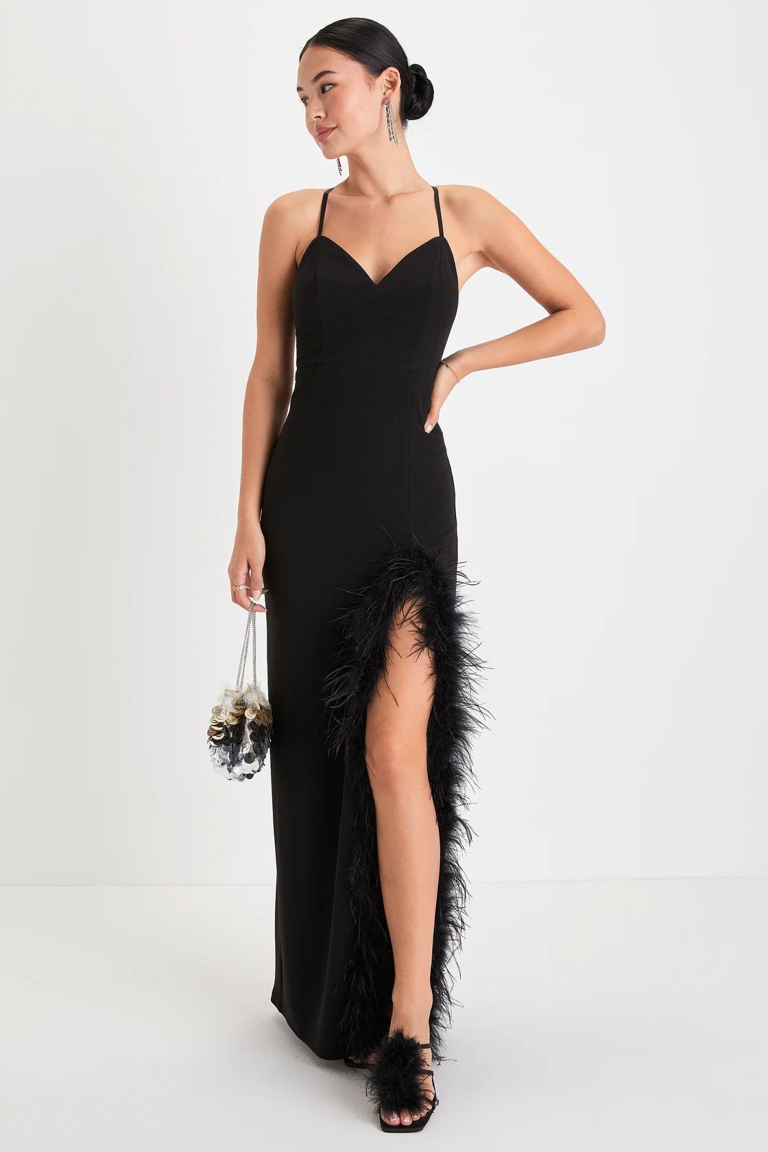 Remarkable Muse Black Feather Backless Maxi Dress | Lulus (US)