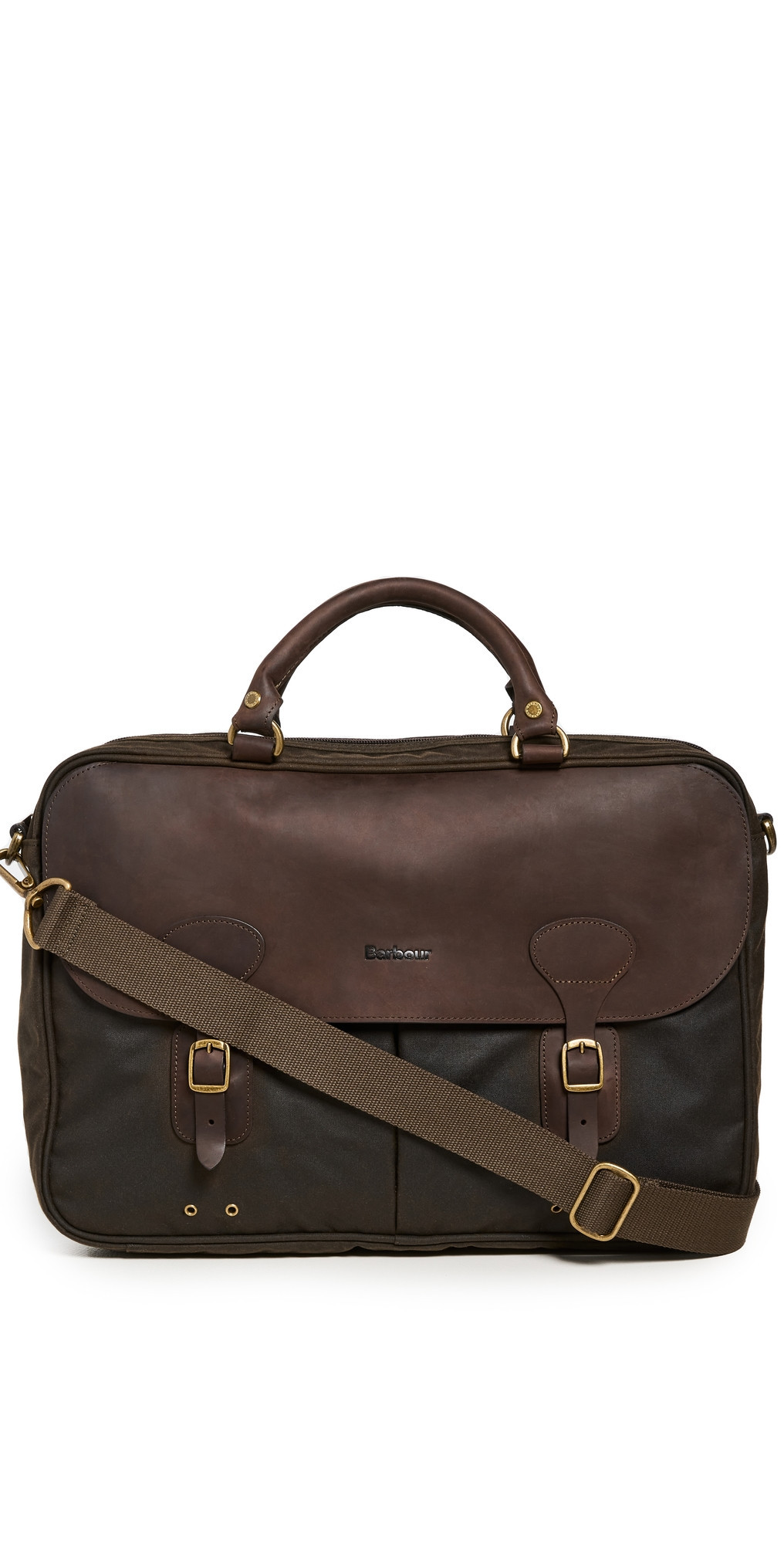Barbour Barbour Wax Leather Briefcase Olive One Size | Shopbop