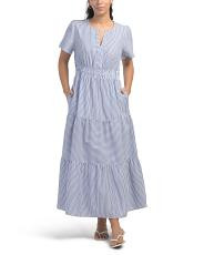 Tiered Striped Elastic Waist Midi Dress | TJ Maxx
