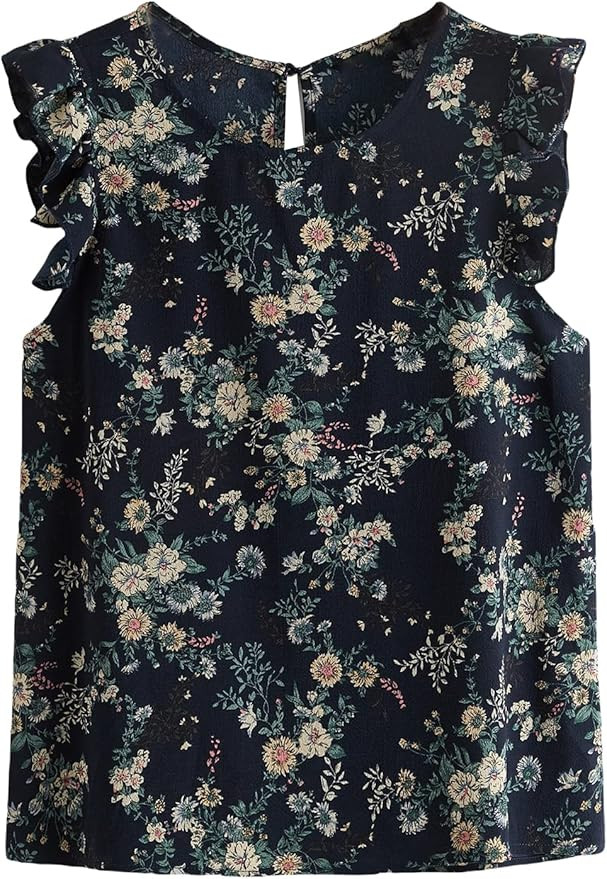 Floerns Women's Cute Ditsy Floral Print Frill Sleeve Blouse Top | Amazon (US)