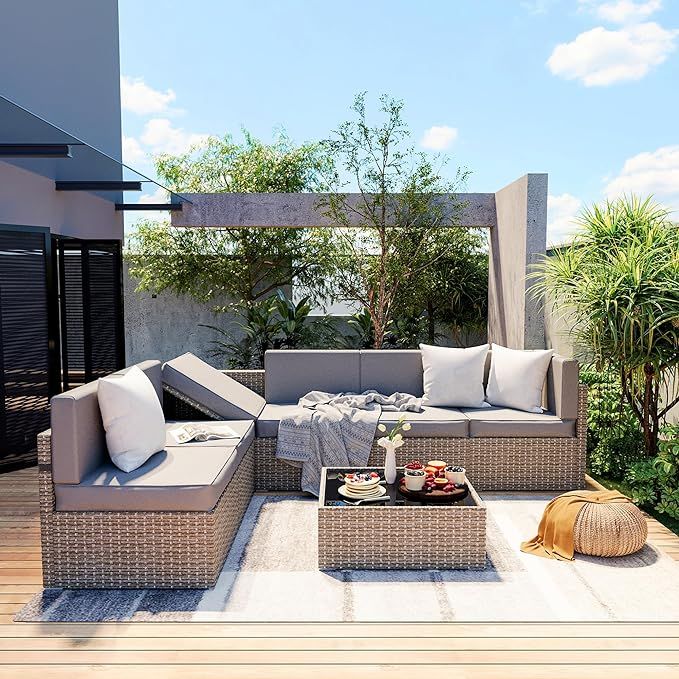 Pamapic Patio Furniture Set, 7 Pieces Modular Outdoor Sectional,Wicker Patio Sectional Sofa Conve... | Amazon (US)