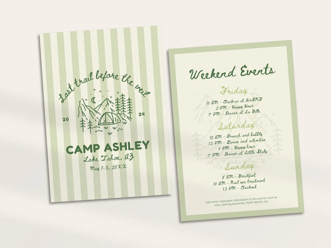 Camp Bachelorette Party Invitation and Itinerary Template Mountain Bachelorette Girls Trip Weeken... | Etsy (US)