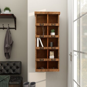 Grayson Lane 18-in L x 7-in D x 42-in H Brown Rustic with 10 Cubby Wood Rectangular Tiered Shelf ... | Lowe's