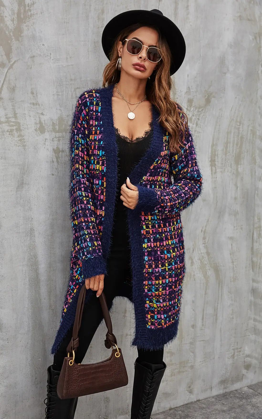 Jumpers & Cardigans | Boucle Check Cardigan With Multicolour Speckles | FS Collection | Debenhams UK