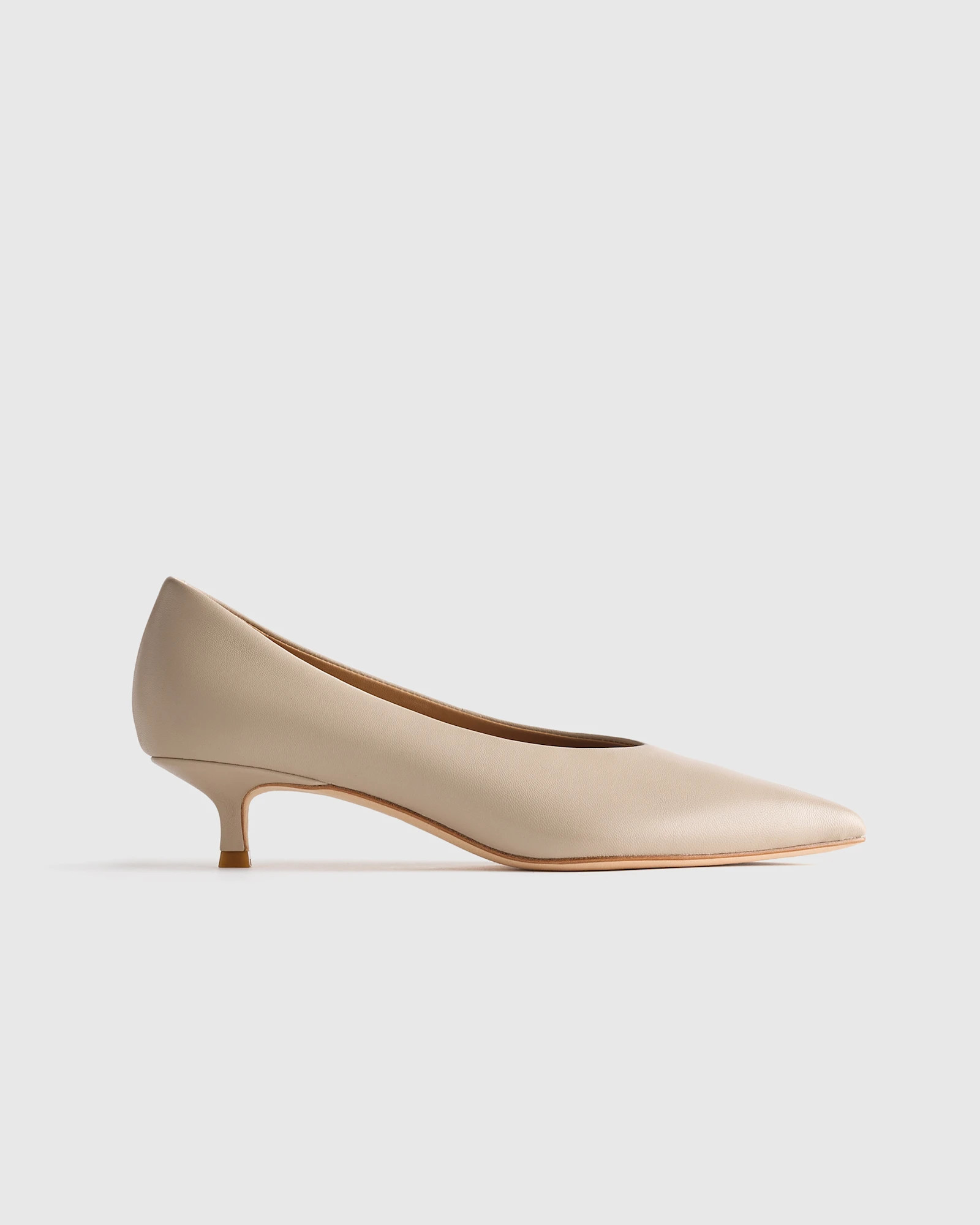 Quince | Women's Italian Leather Pointed Toe 40mm Kitten Heel Pump in Almond, Size 9 | Quince