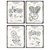 Original US Patents of Harley Davidson Motorcycles - 8x10 Art Set Wood Sign Style Photo Pictures for | Amazon (US)