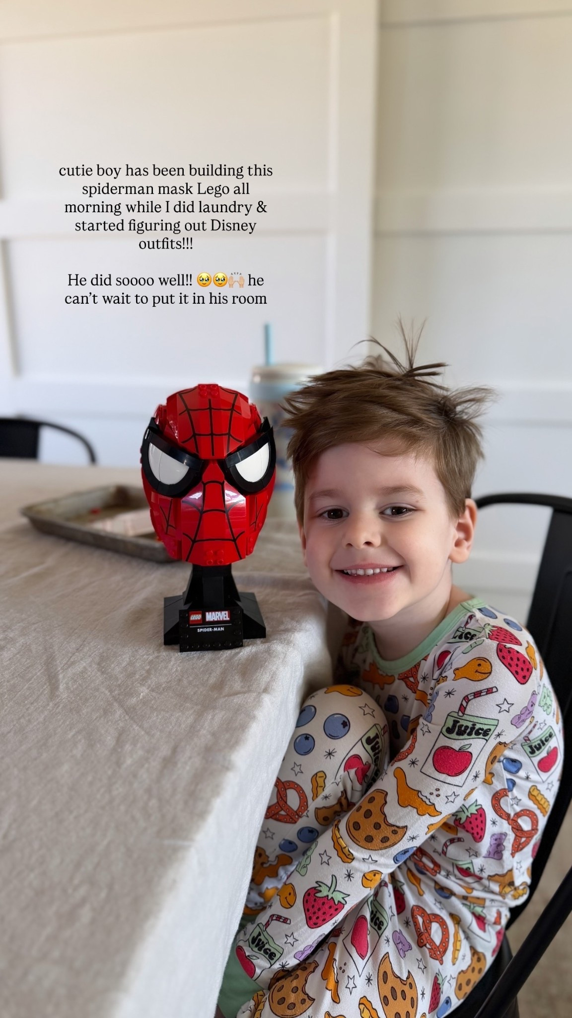 cutie boy has been building this spiderman mask Lego all morning while I did laundry & started figuring out Disney outfits!!! 

He did soooo well!! 🥹🥹🙌🏼 he can’t wait to put it in his room  @lego