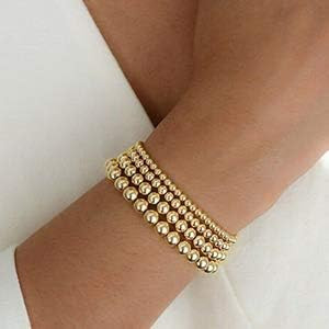 Gold Bead Bracelet for Women,14K Gold Plated Bead Ball Bracelet Stretchable Elastic Bracelet | Amazon (US)